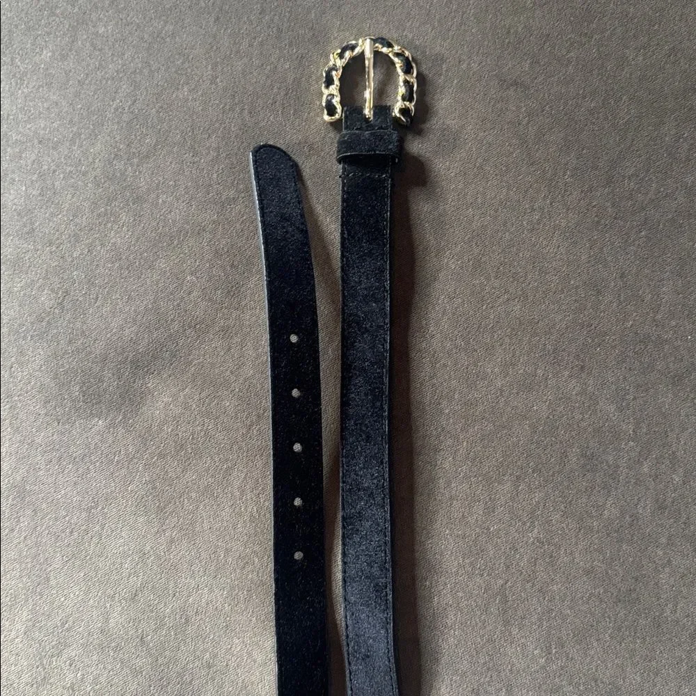 Women’s a new day Black Velvet Belt with Gold Buckle Size L NWOT